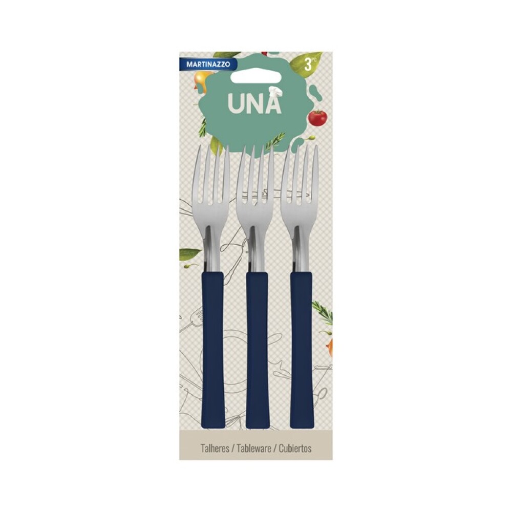 UNA Set 3 Tenedores M.Plastico Azul 83310/28 UNA Set 3 Tenedores M.Plastico Azul 83310/28