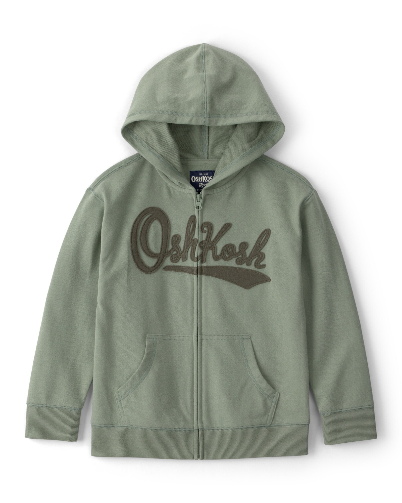 Campera de algodón, verde, con capucha y logo Sin color