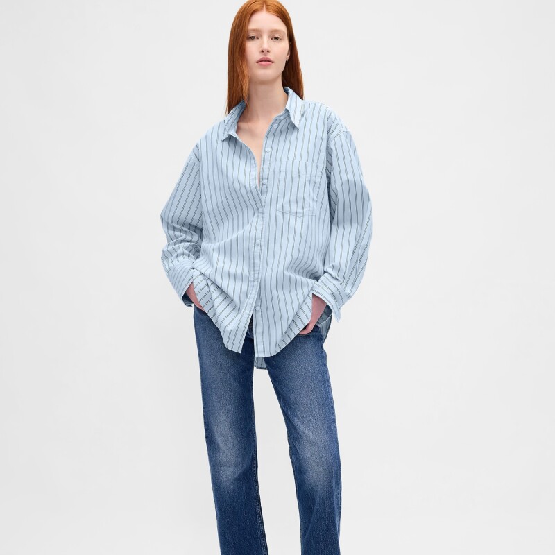THE BIG SHIRT - POPLIN STRIPES LIGHT BLUE STRIPE