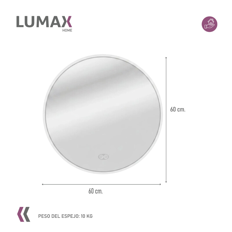 Espejo Lumax Doddy marco redondo con desempañador y luz 60cm Blanco