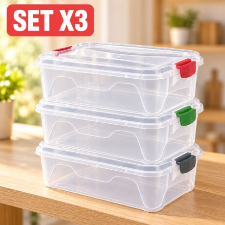 Set x3 Caja organizadora 6 lts de plástico reforzada TRANSPARENTE