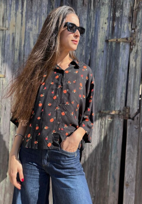 Camisa Flora Estampado naranja