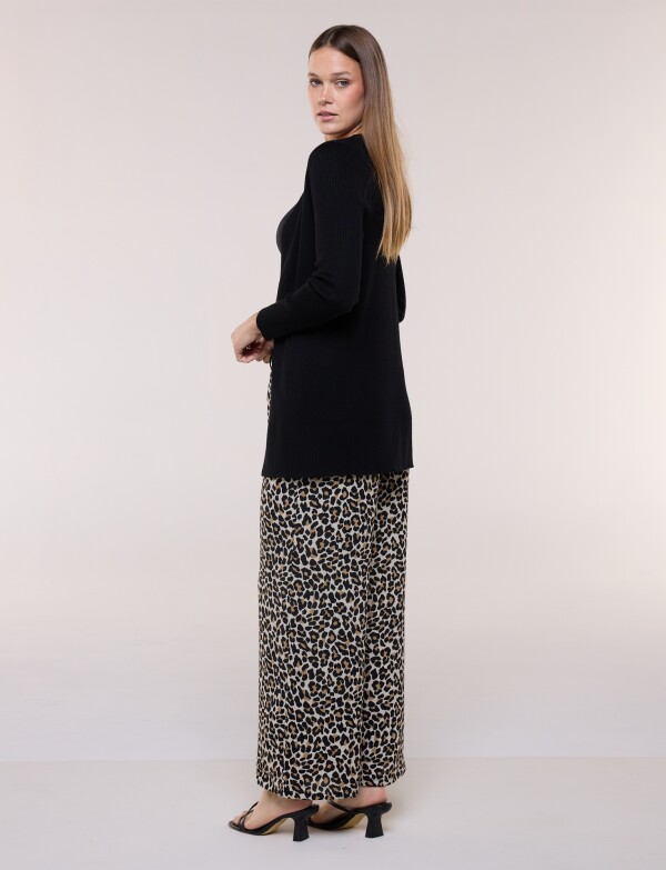 Cardigan Abierto De Punto Acanalado NEGRO