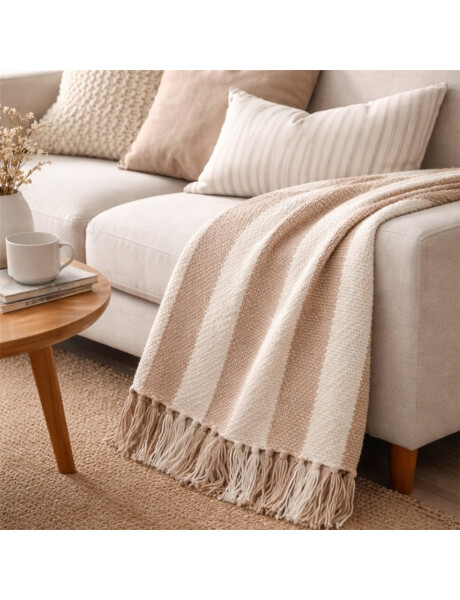 MANTA TEJIDA POLIESTER 125X150CM RAYAS BEIGE MANTA TEJIDA POLIESTER 125X150CM RAYAS BEIGE
