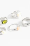 Set anillos piedra color plateado
