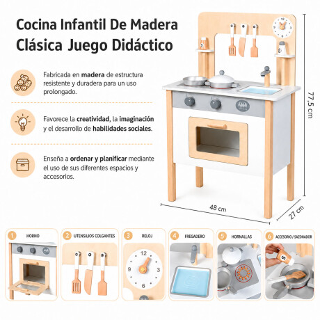 Cocina Infantil De Madera Duradera Con Accesorios Blanco/madera