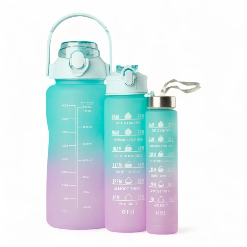 Pack De 3 Botellas De Agua Motivacional Gym Turquesa