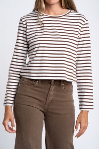 Remera Algodón Elastano Rayada Chocolate