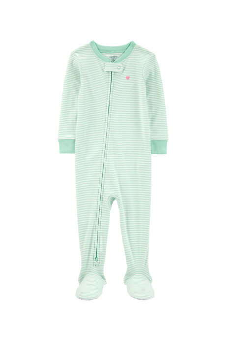 Pijama una pieza de algodón, con pie, verde Sin color