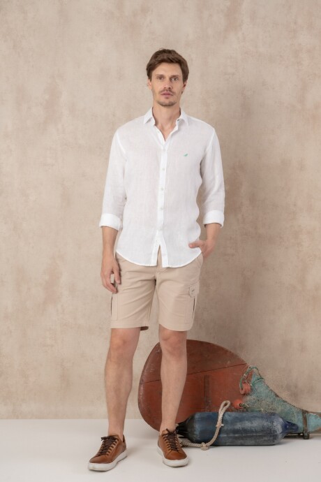 Camisa Lino Short Collar Crudo