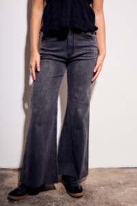 Jean Flared Wide Leg Denim Gris