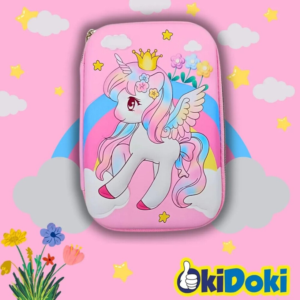 Cartucheras Escolares 1piso estampados 3D Niña UNICORNIO CELESTE