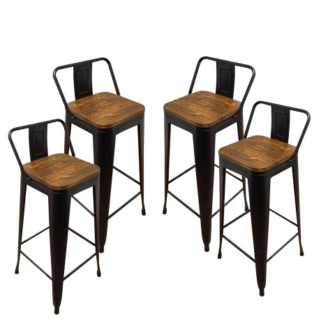 Set X4 Banquetas Tolix con respaldo y asiento con madera NEGRO MATE