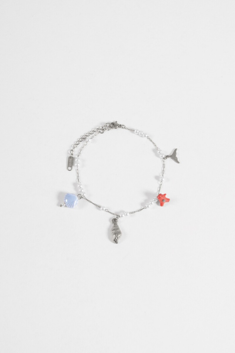 Tobillera cadena dijes de mar acero plateado