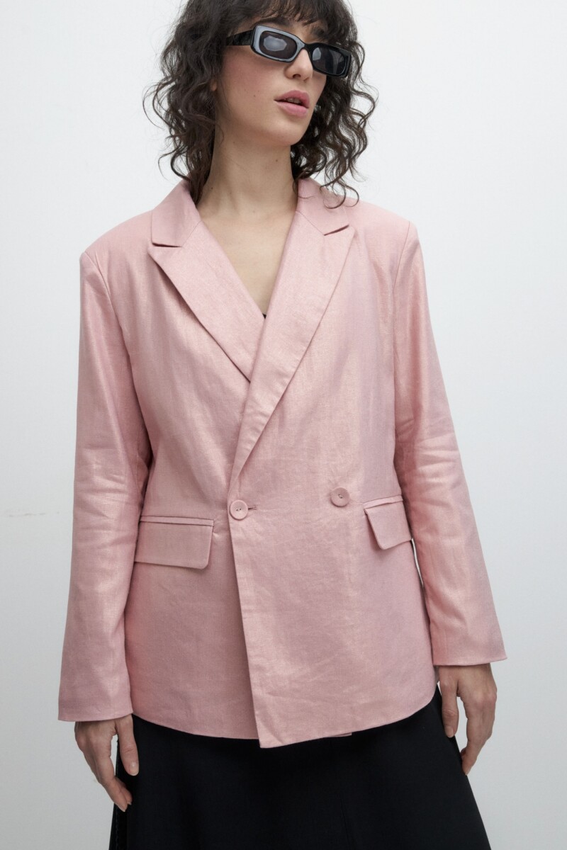 Blazer de lino oversize metalizado rosa