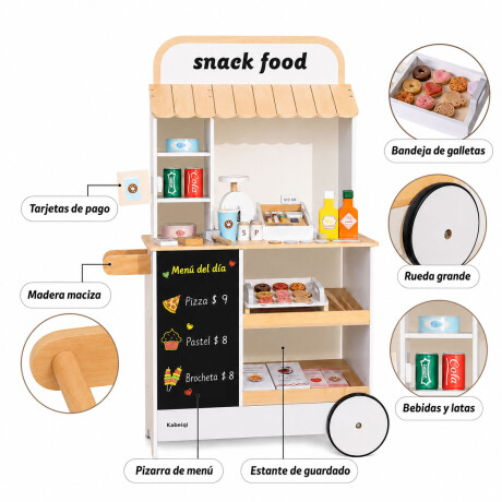 Carrito De Comida Madera Infantil Con Accesorios Blanco/crema