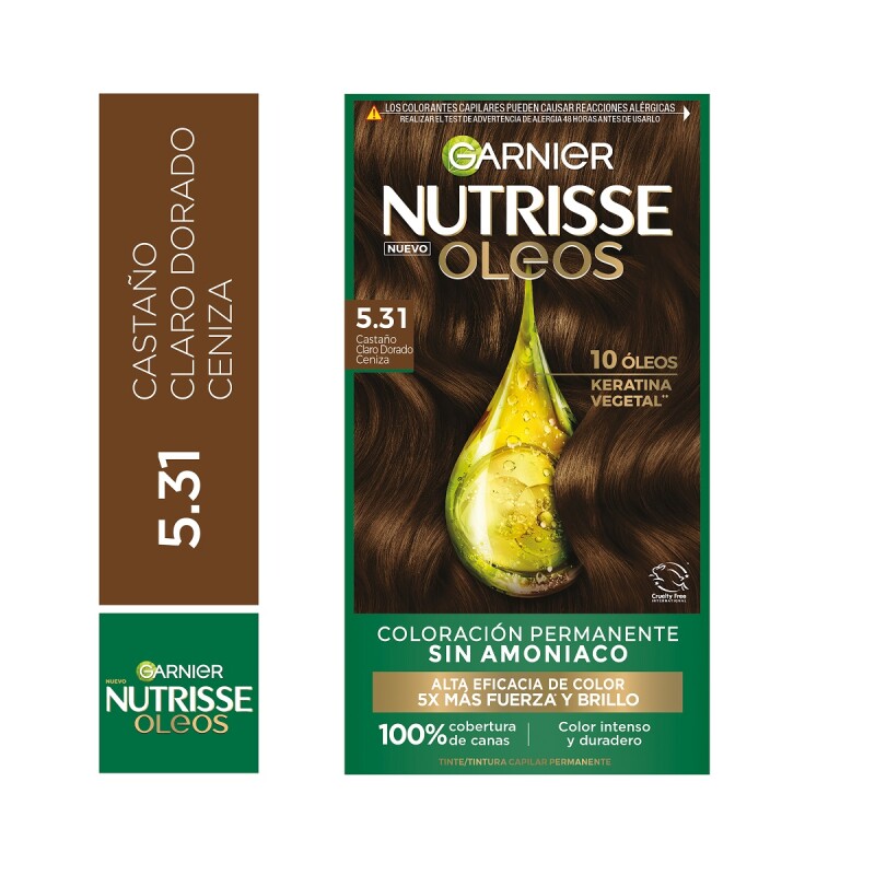 Tinta Garnier Nutrisse Oleos N°5.31 Castaño Dorado Cenizo Tinta Garnier Nutrisse Oleos N°5.31 Castaño Dorado Cenizo