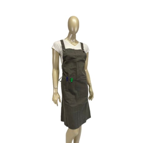 Delantal con peto, con bolsillo, tiras cruzadas y broches Gris oscuro