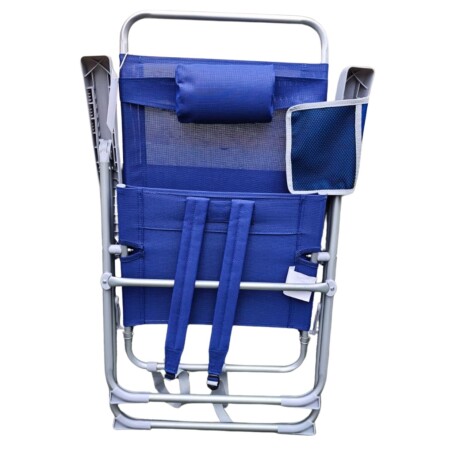 Silla Reposera de Playa Tipo Mochila con Almohada y Bolsillo Azul Marino