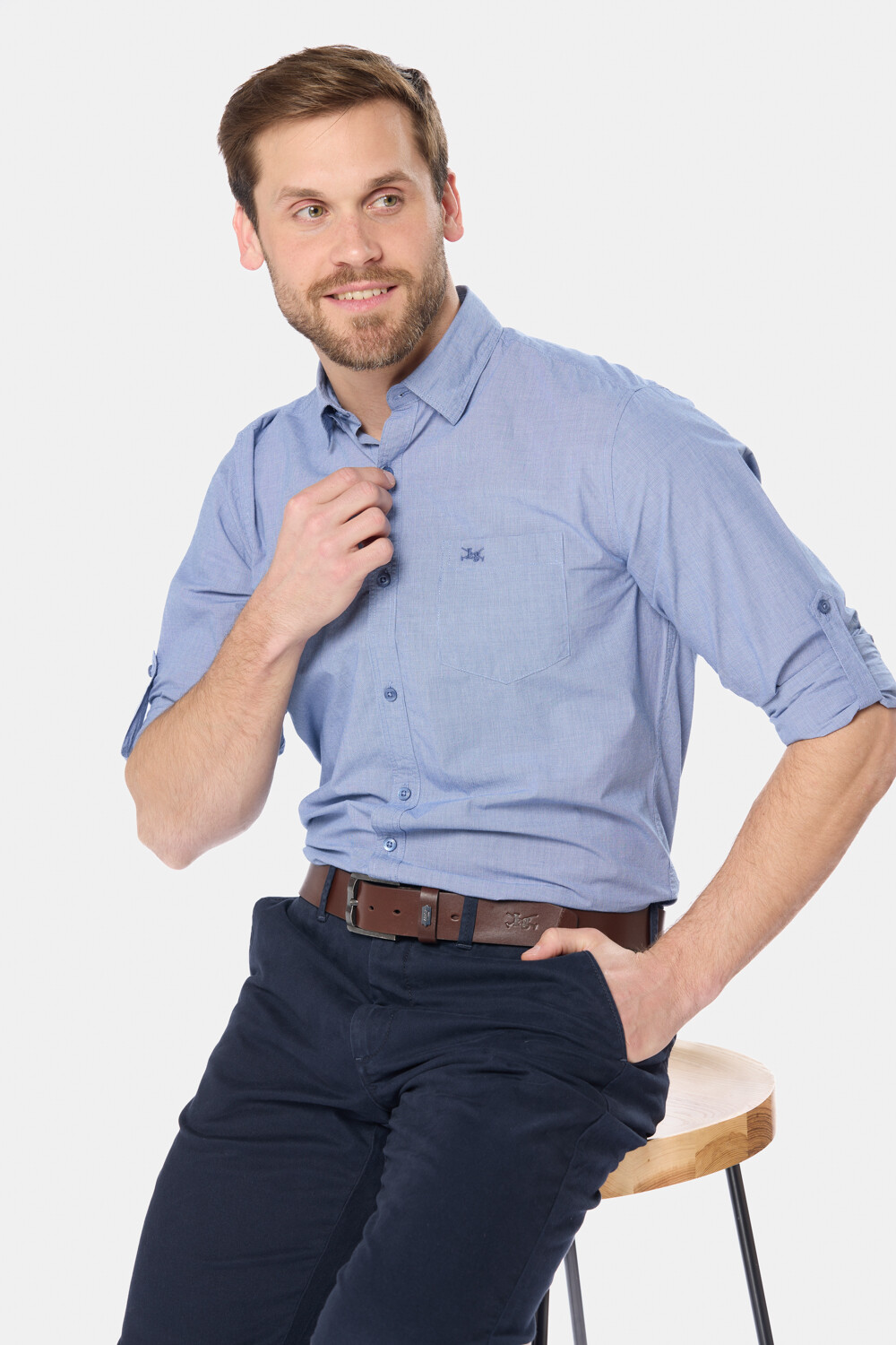 CAMISA CUADROS DE ALGODÓN Azul