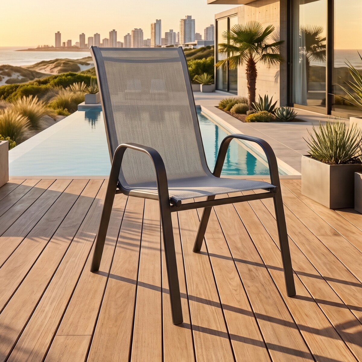Silla de Jardín Textilina y Acero Apilable - Gris 