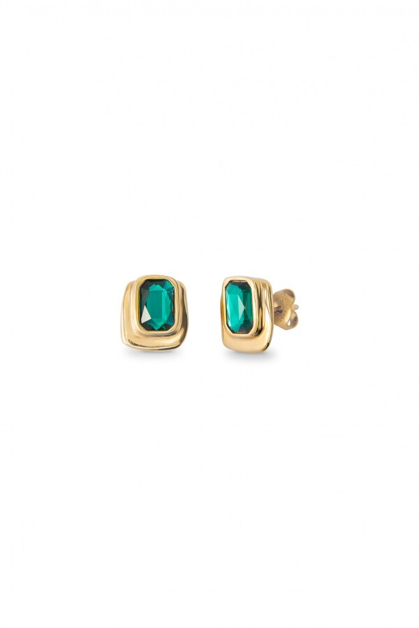 PENDIENTES RECTANGULARES BAÑADOS EN ORO DE 18K CON CRISTAL VERDE Pendiente