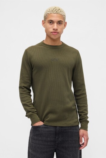 Remera Waffle Manga Larga Logo Gap Hombre Army Jacket Green