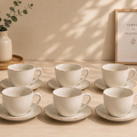 Juego de 6 Tazas para Café con Platillos de Cerámica Blanca 250 ml Juego de 6 Tazas para Café con Platillos de Cerámica Blanca 250 ml