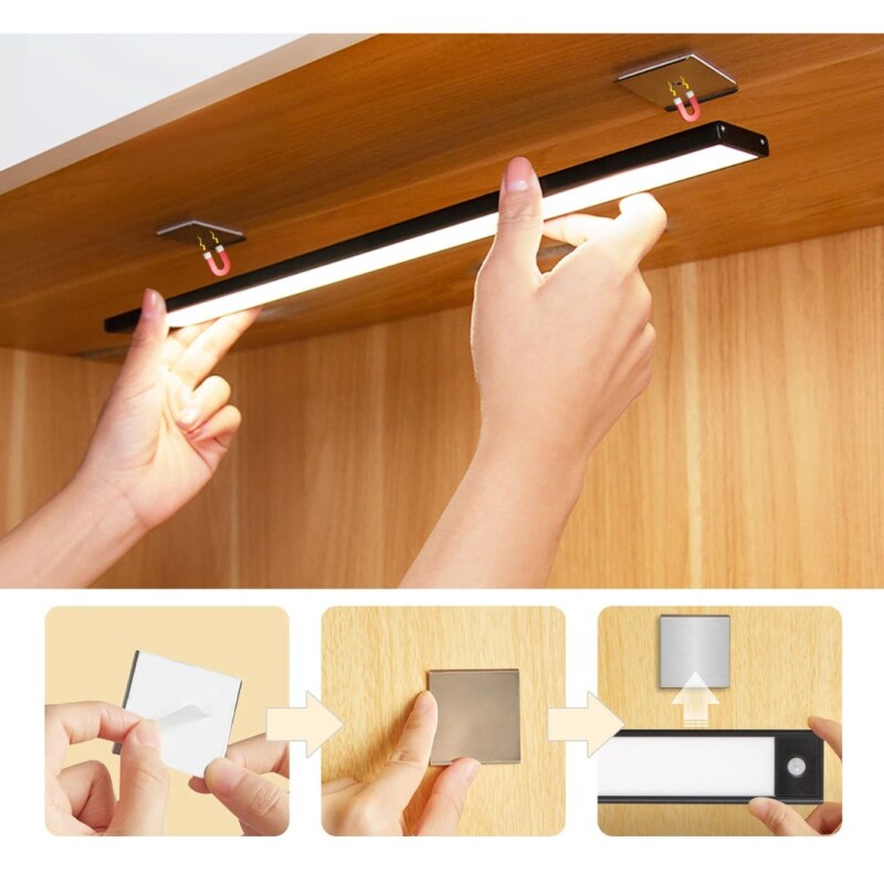 Barra Lampara Luz Led Recargable Sensor De Movimiento 40cm Negro Barra Lampara Luz Led Recargable Sensor De Movimiento 40cm Negro
