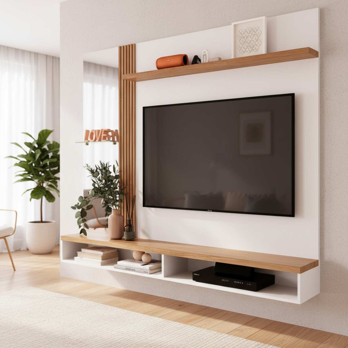 Rack Modular Para Tv Led En Mdp 15mm Hasta 55'' Color Blanco/nogal 