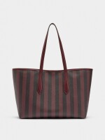 Bolso Shopper A Rayas Con Bolsa Extraíble burdeos