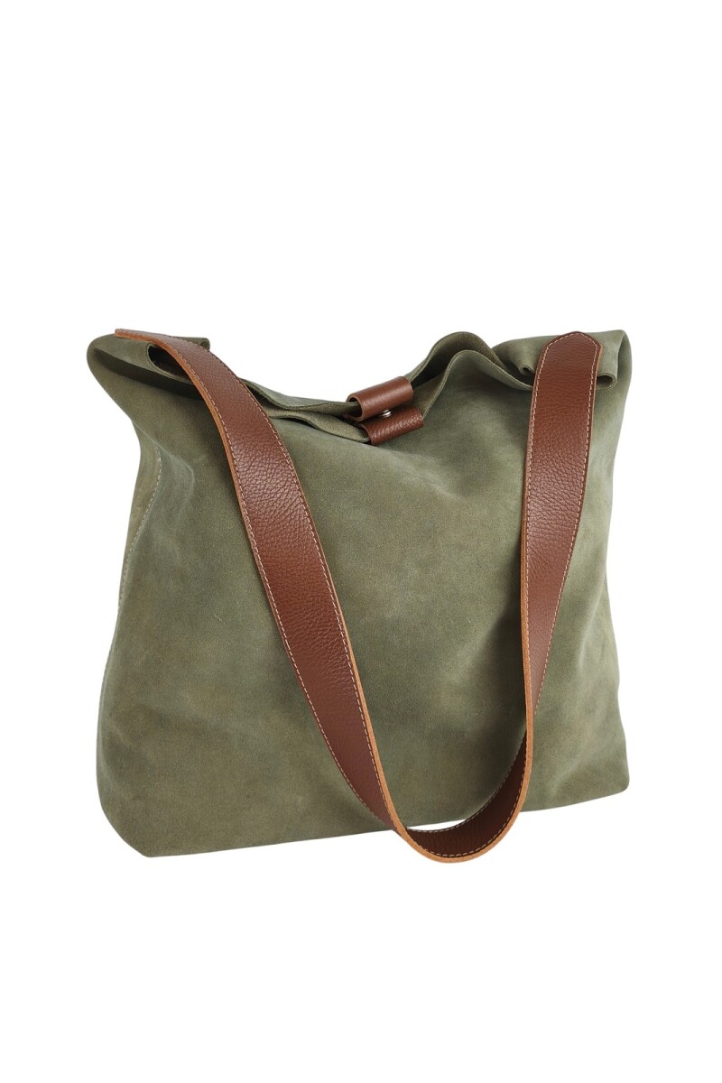 Tote bag de cuero con gamuza verde