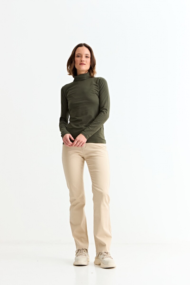 Remera cuello polera m/l básica VERDE OLIVA