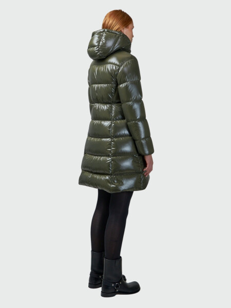 Moncler - Campera larga rellena de plumas con cinto ajustable, Bellevue Verde