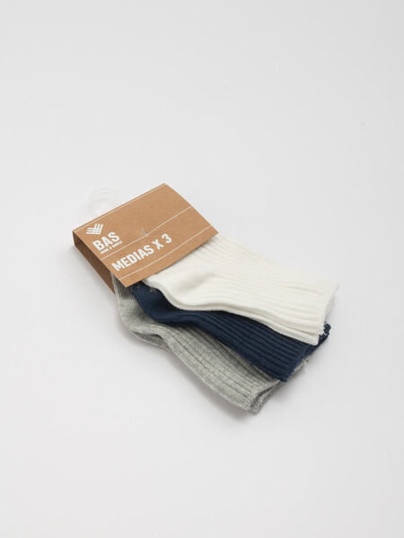 Pack x3 medias estampa Gris, Azul Y Blanco