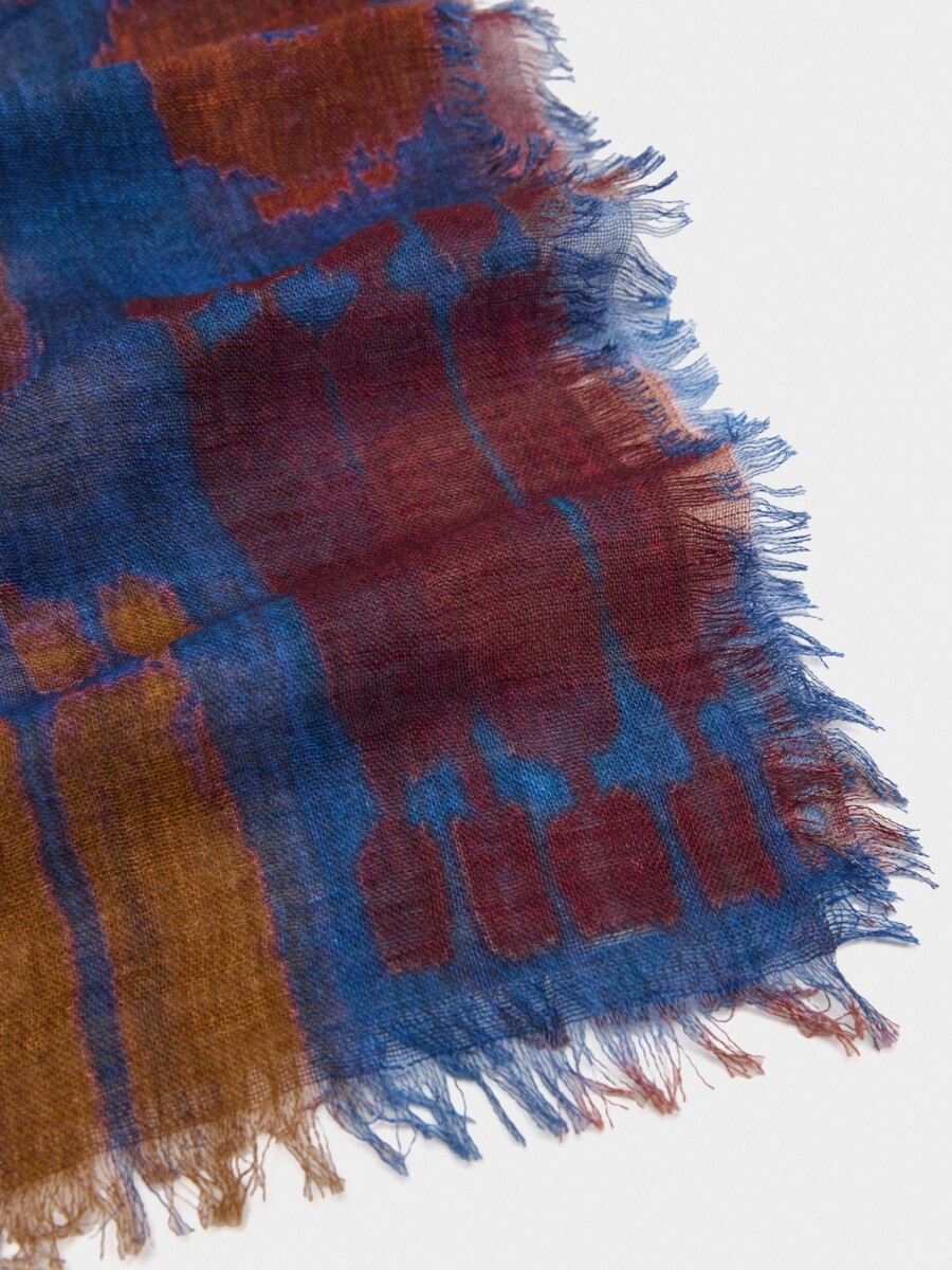 Pañuelo Estampado De Lino Y Algodón azul