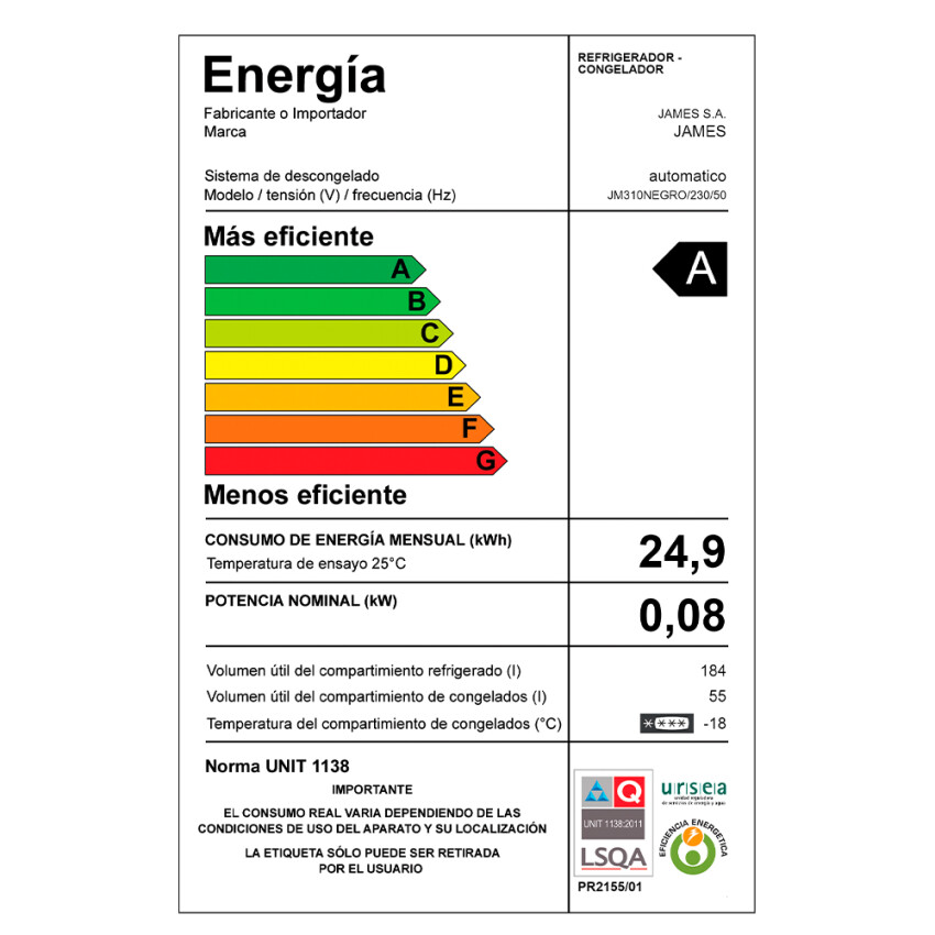 Heladera James JM 310 negra Heladera James JM 310 negra