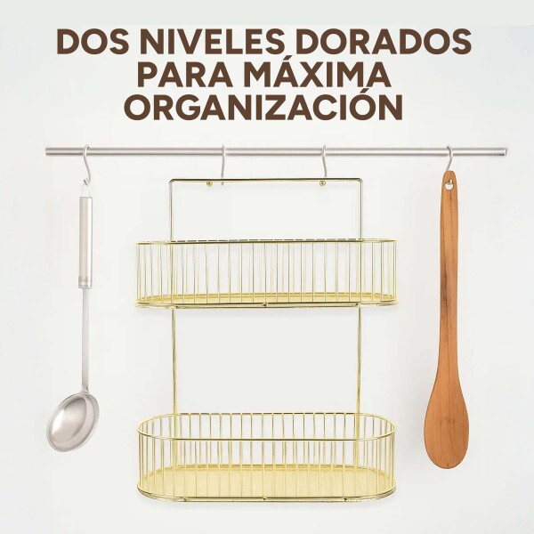 Organizador de Baño Metálico P/ Colgar con 2 Niveles Estante Color Dorado