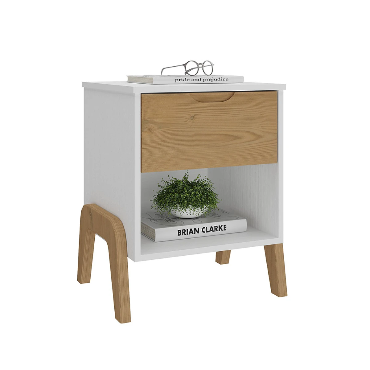 Mesa de luz 1 cajon Linea Veneza - Blanco/Miel 