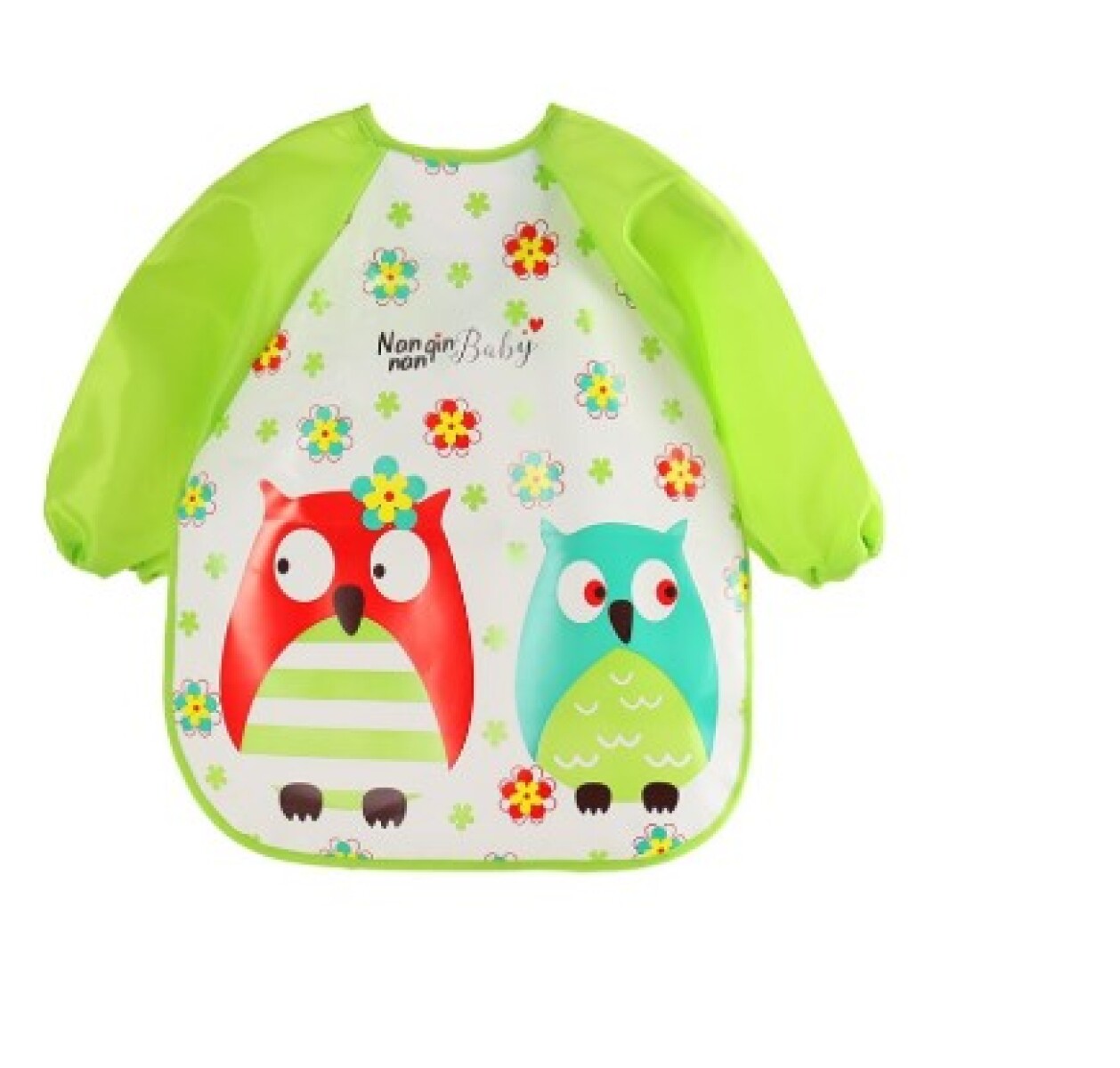 Babero con mangas - Diseño verde con buhos 