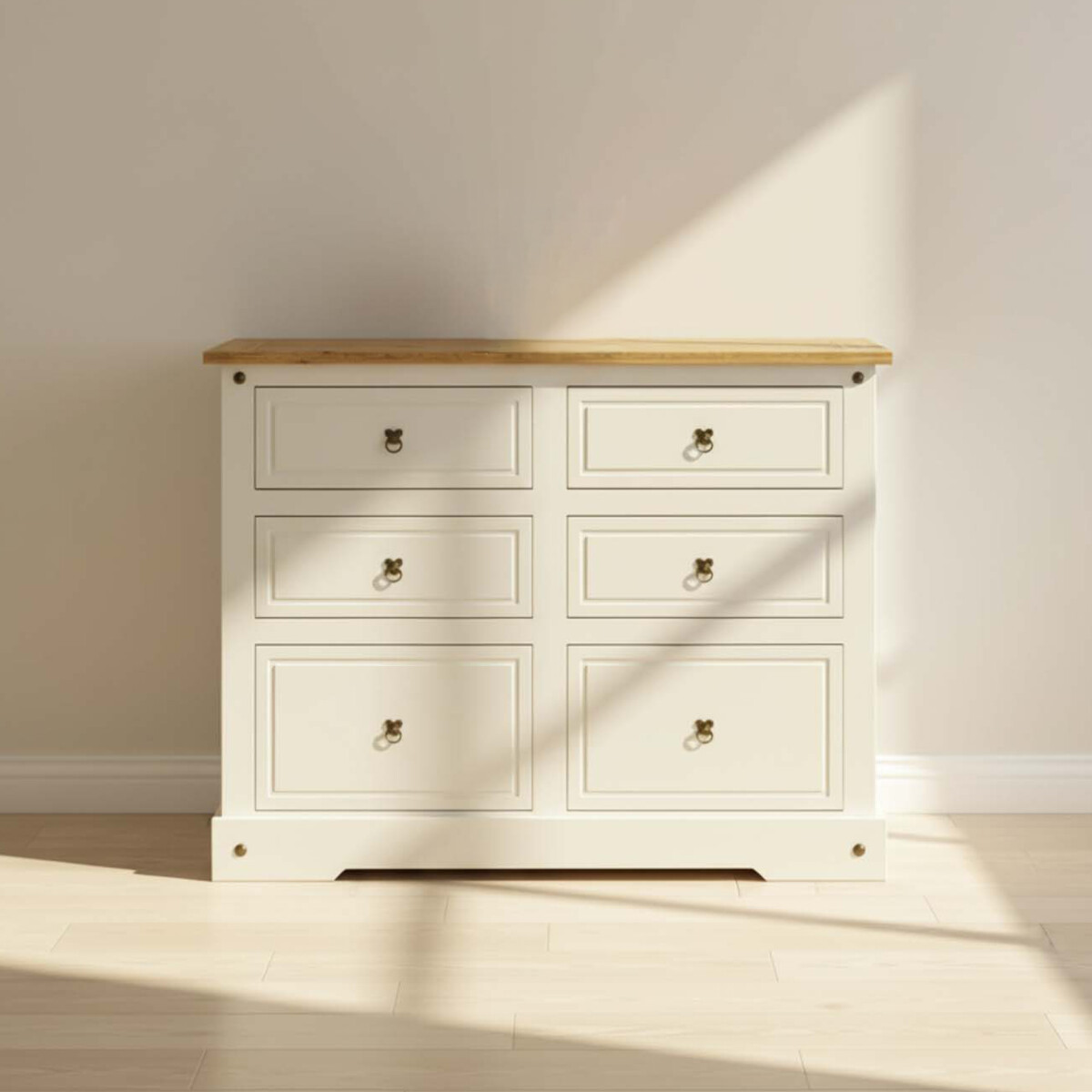 CÓMODA CAJONERA - 6 CAJONES MADERA NATURAL-BEIGE SMILE 