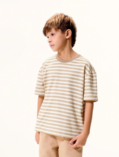 CAMISETA MANGA CORTA INFANTIL DE RAYAS BEIGE
