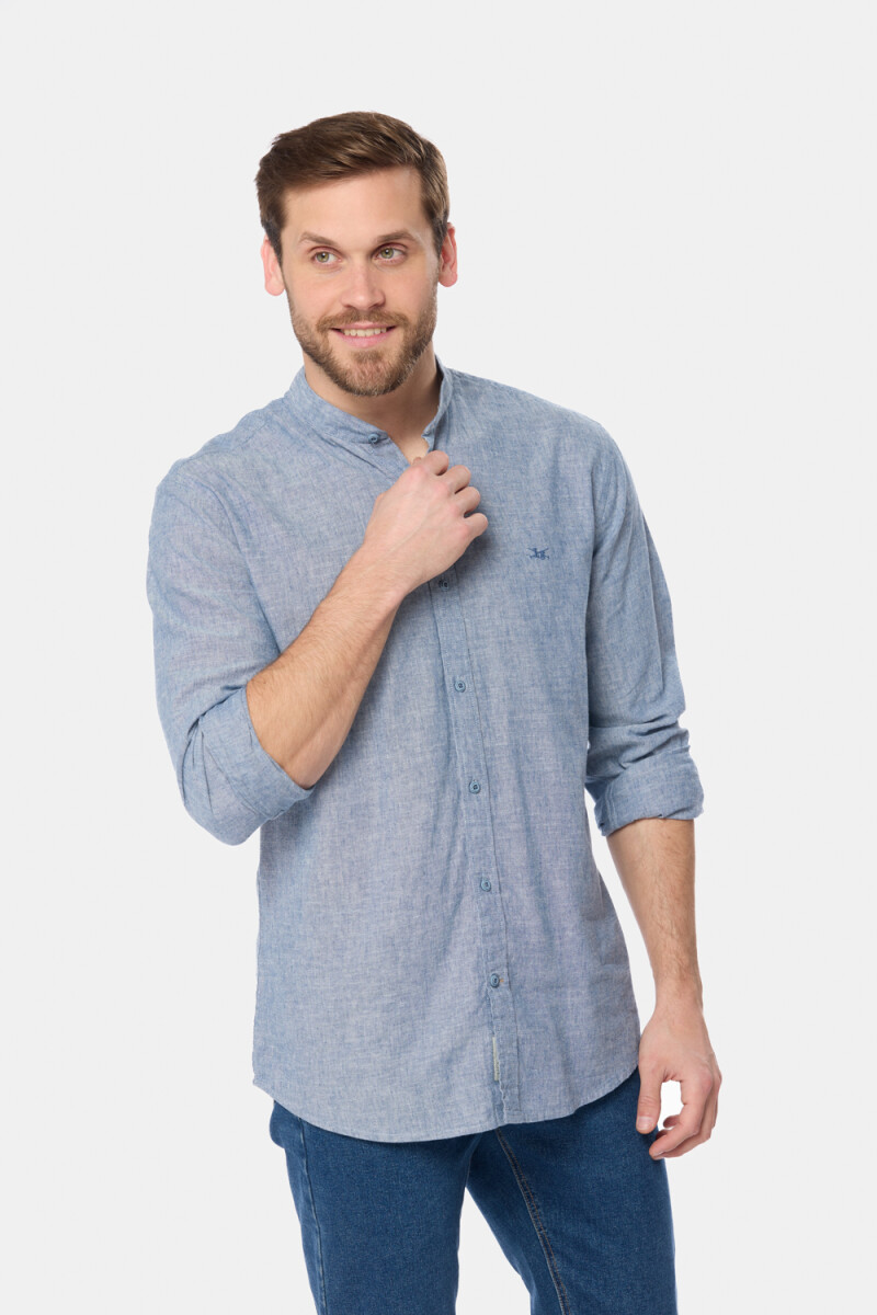 CAMISA DE LINO CUELLO MAO - Azul 