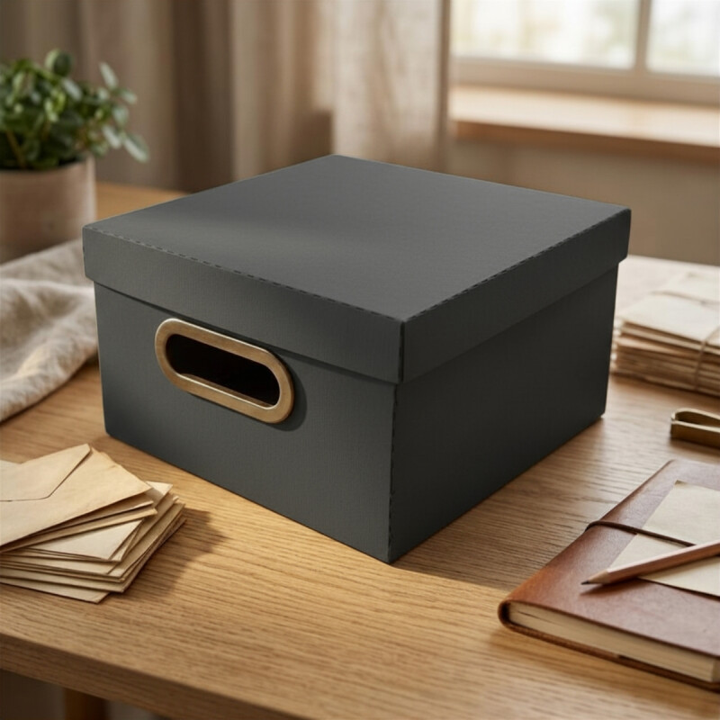 Caja Organizadora Lino P 25cm x25cm x15cm GRIS OSCURO