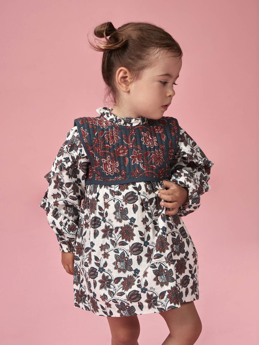 Vestido Estampado Con Blanco Roto