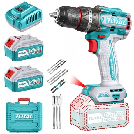 Taladro Percutor Y Atornillador 20v 96Nm - Doble Batería, Cargador Y Maletín - Sin Carbones Taladro Percutor Y Atornillador 20v 96Nm - Doble Batería, Cargador Y Maletín - Sin Carbones