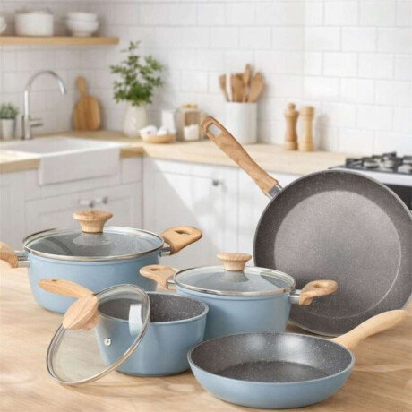 Bateria Cocina 8Pzas Antiadherente AlumFundAzul