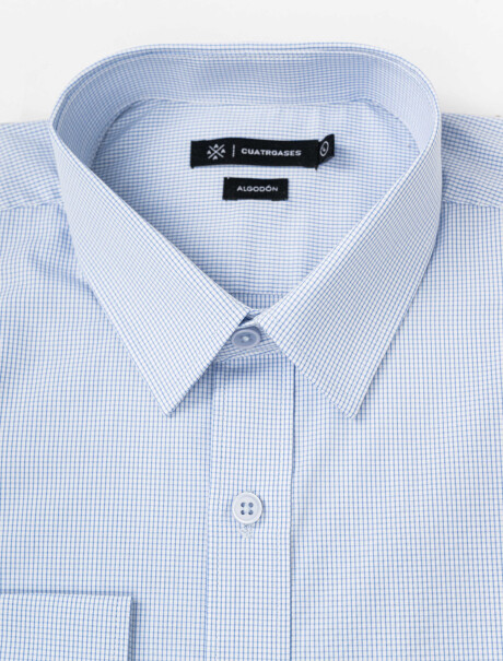 Camisa m/l micro cuadro-raya celeste