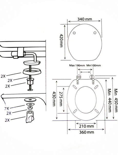 Tapa para inodoro universal estampada Amalfi en MDF con herrajes en acero inoxidable Diseño 3