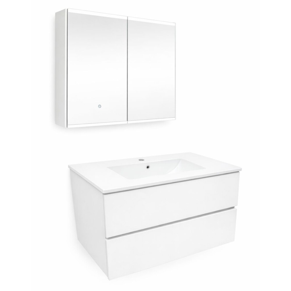 Mueble de baño suspendido Blanco Dmc y espejo botiquín 75 cm Vip blanco Mueble De Baño Suspendido Blanco Dmc Y Espejo Botiquín 75 Cm Vip Blanco